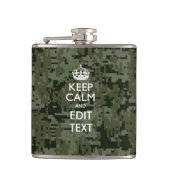 Je eigen tekst digitale camo Woodland kalm houden Heupfles (Voorkant)