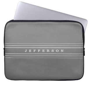 Je eigen tekst en moderne strepen Grijs en Wit Laptop Sleeve