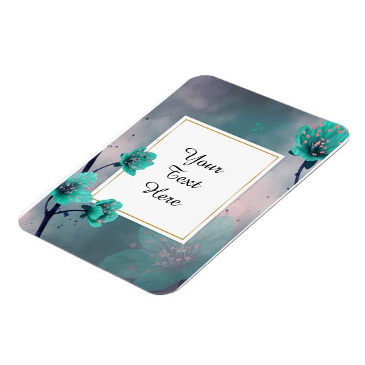 Je eigen tekst - groene bloemen gepersonaliseerd magneet (Linkerzijde)