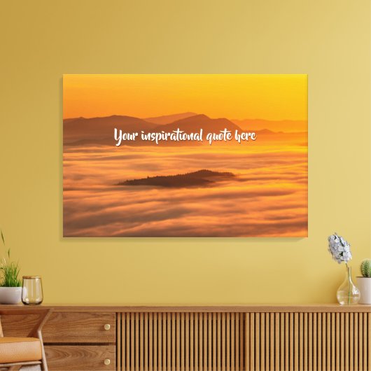 Je eigen tekst zonsopgang boven nevelig landschap canvas afdruk (Insitu (Woonkamer))