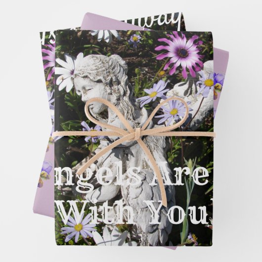 Je engelen zijn bij je Paarse bloem Inpakpapier Vel (In situ)