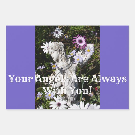 Je engelen zijn bij je Paarse bloem Inpakpapier Vel (Voorkant)