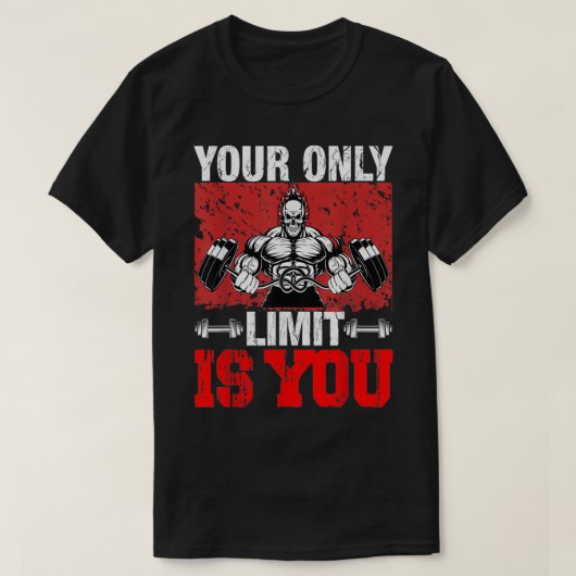 Je enige limiet is je grappige gym en fitness Moti T-shirt (Design voorkant)