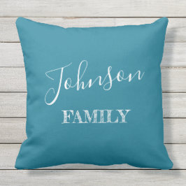 Je familie Blauwgroen blauw en wit, speciaal geper Buitenkussen