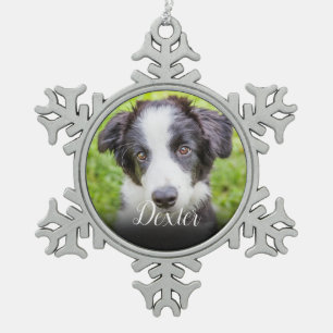 Je favoriete huisdier foto tin sneeuwvlok ornament