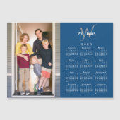 Je foto 2023 kalender monogram naam blauw magneet (Voorkant)