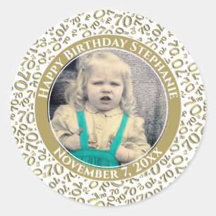 Je foto 70e geboortedag nummer Goud/wit 70 Ronde Sticker