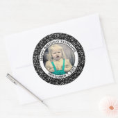 Je foto 70e geboortedag nummer | Zwart/wit 70 Ronde Sticker (Envelop)