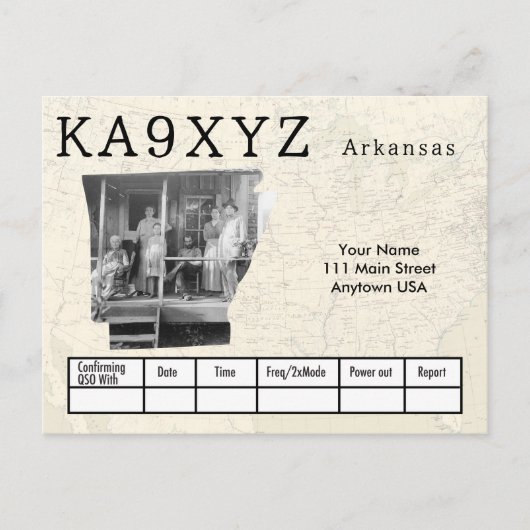 Je foto Arkansas Shaped Cutout Custom QSL Briefkaart (Voorkant)