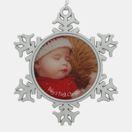 Je foto baby's eerste kersttasje tin sneeuwvlok ornament