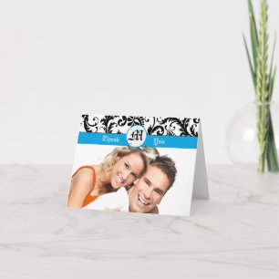 Je foto Black Damask Aqua Borders Hartelijk dank Bedankkaart