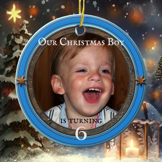 Je foto blauw kinderen, Birthday Kerstdag Keramisch Ornament