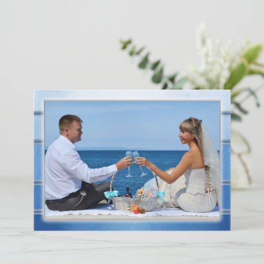 Je foto Blue Striped Weddenschap Hartelijk dank Save The Date (Staand voorkant)