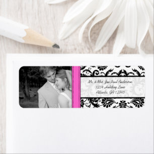 Je foto bruiloft  Roze Damask Etiket