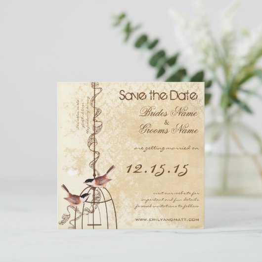 Je Foto Damask Bird Cage Weddenschap Save the Date (Staand voorkant)