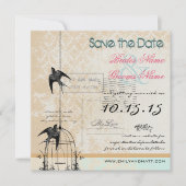 Je Foto Damask Bird Cage Weddenschap Save the Date (Voorkant)