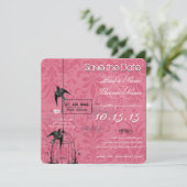 Je Foto Damask Bird Cage Weddenschap Save the Date Kaart (Staand voorkant)