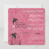 Je Foto Damask Bird Cage Weddenschap Save the Date Kaart (Voorkant)