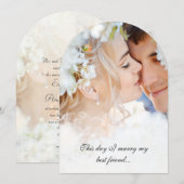 Je foto  Damask Black Font Wedding Kaart (Voorkant / Achterkant)