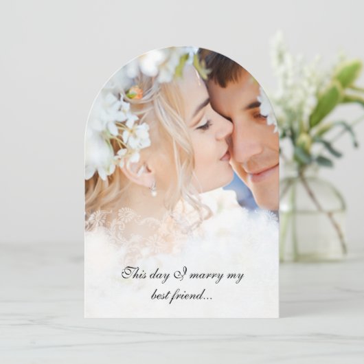 Je foto  Damask Black Font Wedding Kaart (Staand voorkant)