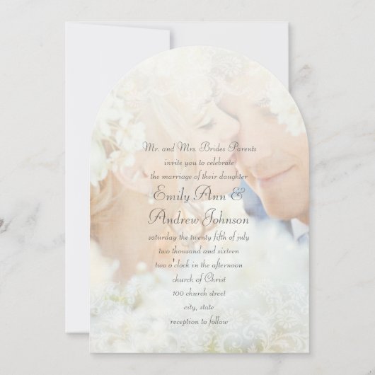 Je foto  Damask Black Font Wedding Kaart (Achterkant)