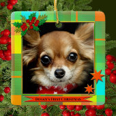 Je foto eerste kerst geruit keramisch ornament