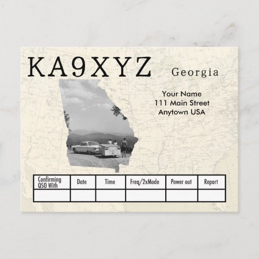 Je foto Georgia Shaped Cutout Custom QSL Briefkaart (Voorkant)