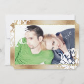Je foto Gold Roos Damask Floral Wedding Kaart (Achterkant)