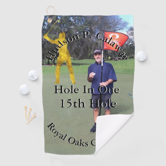 Je foto hier Hole in One Stats golf Towel Golfhanddoek (Insitu)
