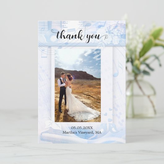 Je foto is een blauwe muziek bruiloft bedankt (Staand voorkant)