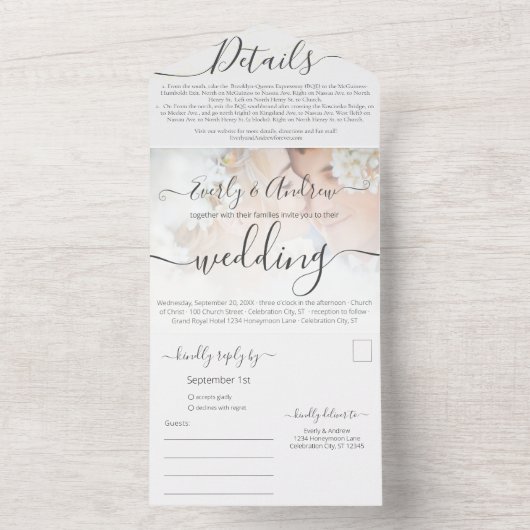 Je foto is een eenvoudige moderne bruiloft all in one uitnodiging (Binnen)