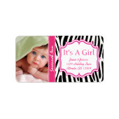 Je foto is een meisje dat PINK Trendy Zig Zag Etiket (Voorkant)