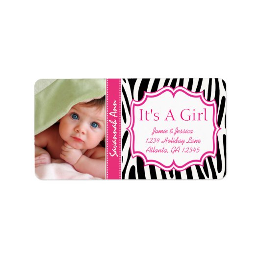 Je foto is een meisje dat PINK Trendy Zig Zag Etiket (Voorkant)