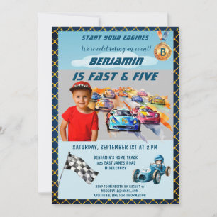 Je Foto Jongen Auto Autoracing Thema 5e Verjaardag Kaart
