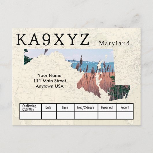 Je foto Maryland Shaped Cutout Custom QSL Briefkaart (Voorkant)