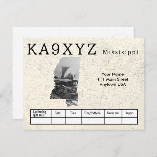 Je foto Mississippi Shaped Cutout Custom QSL Briefkaart (Voorkant / Achterkant)
