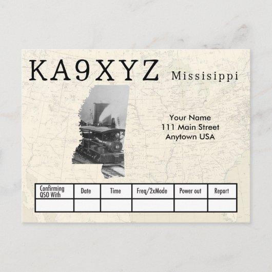 Je foto Mississippi Shaped Cutout Custom QSL Briefkaart (Voorkant)