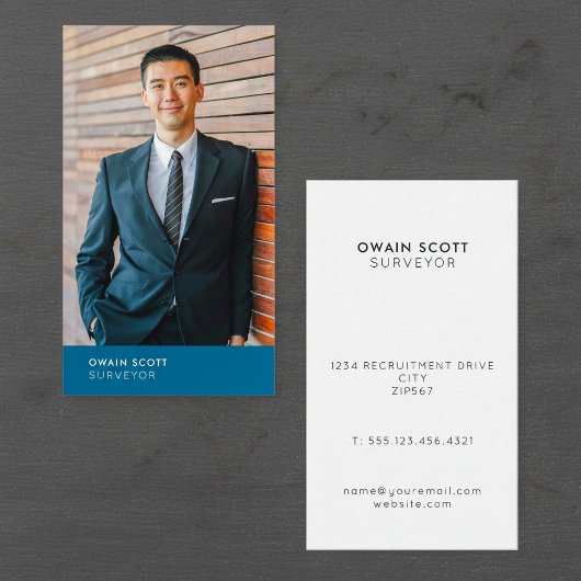 Je foto, moderne blauwe titel visitekaartje