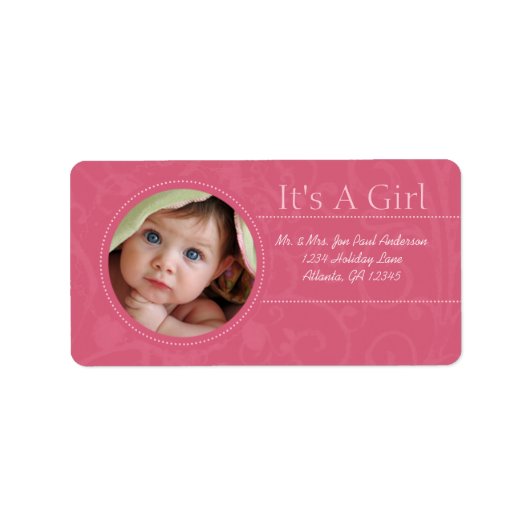 Je foto Nieuw Baby Het is een meisje bruin en roze Etiket (Voorkant)
