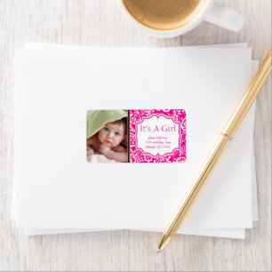 Je foto Nieuw Baby Het is een meisje Floral Etiket