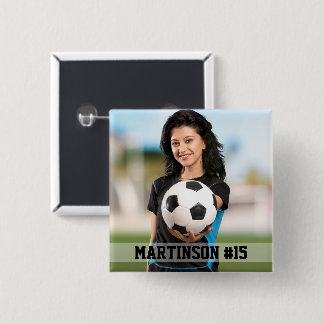 Je foto op een aangepaste voetbal- of sportbutton vierkante button 5,1 cm