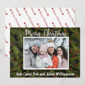 Je foto op Pine Boughs Merry Kerstmis Feestdagenkaart (Voorkant / Achterkant)