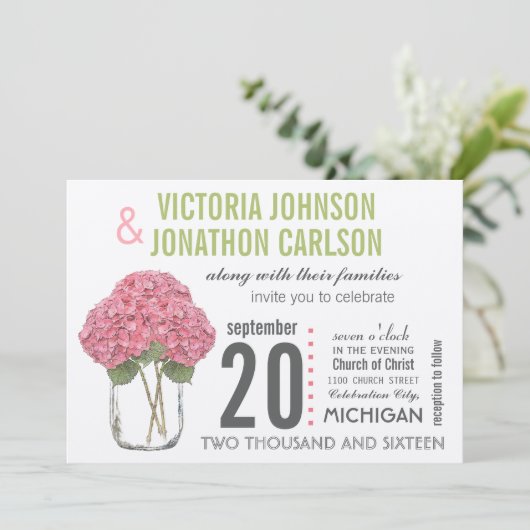 Je foto op Rug Hydrangea Mason Jar Wedding Kaart (Staand voorkant)