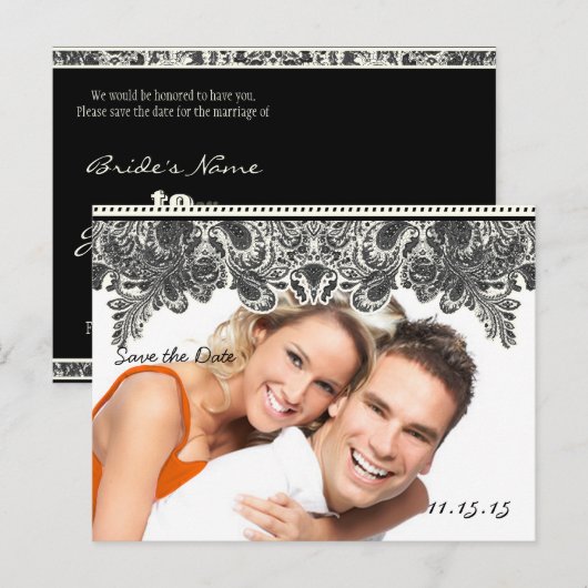 Je foto Paisley Peacock in Grey Save the Date Aankondigingskaart (Voorkant / Achterkant)