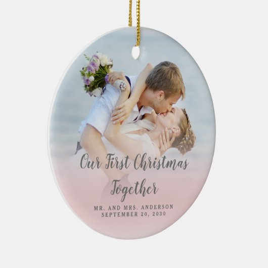 Je foto Passen getrouwd onze eerste kerstfeestdag Keramisch Ornament (Rechts)