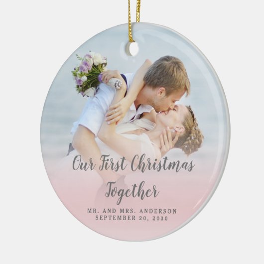 Je foto Passen getrouwd onze eerste kerstfeestdag Keramisch Ornament (Links)