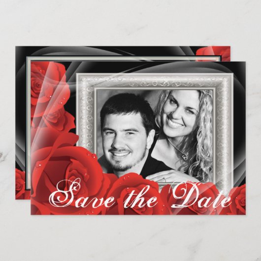 Je foto Rood Roos Weddenschap Bewaar de datumkaart Save The Date (Voorkant / Achterkant)