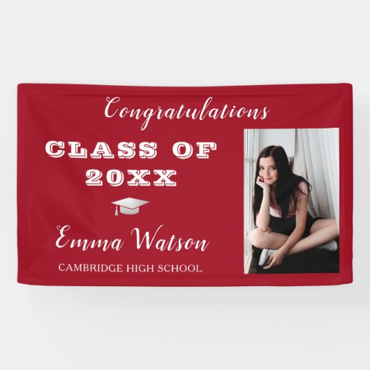 Je foto rood toevoegen Afstuderen Spandoek (Horizontaal)
