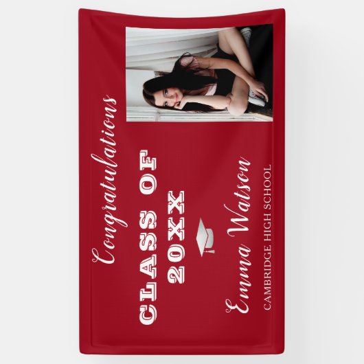 Je foto rood toevoegen Afstuderen Spandoek (Verticaal)