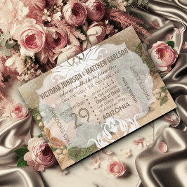 Je foto Roos Gold Damask Floral Wedding Kaart